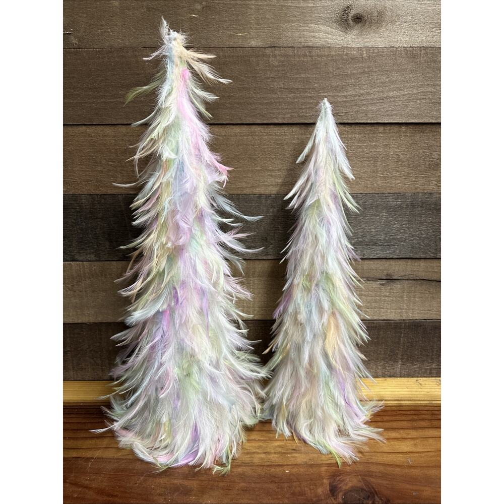 Pastel Feather Cone trees For Easter Christmas Table Decor -17” And 20” tall
